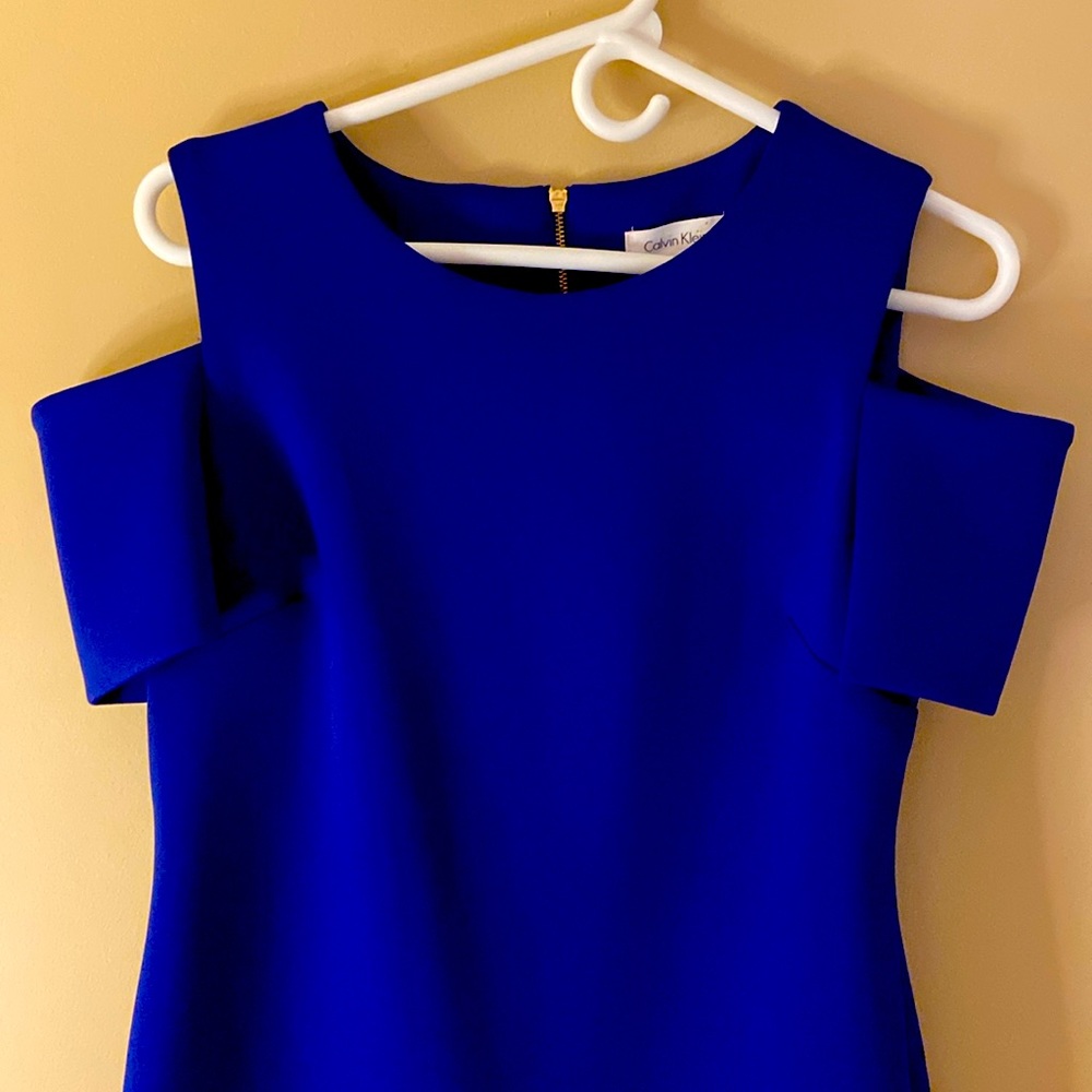 Royal blue Calvin Klein peek shoulder dress